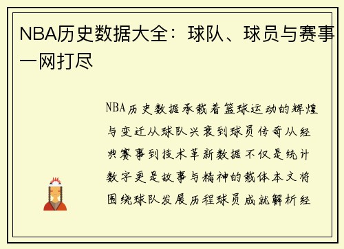 NBA历史数据大全：球队、球员与赛事一网打尽